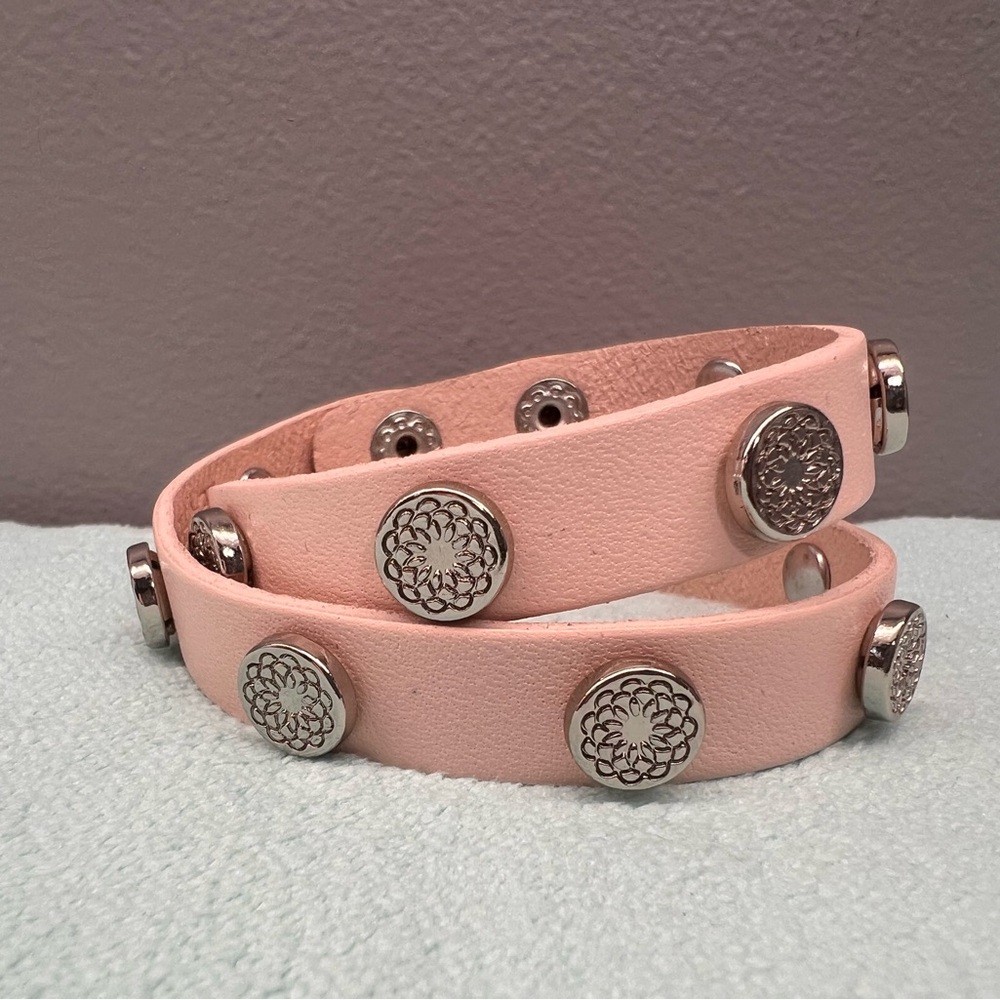 Elegant Pink Leather Bracelet with Silver Accents